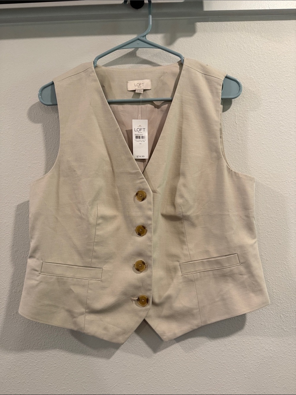 Loft Outlet Beige Button Up Vest (Size: M)
